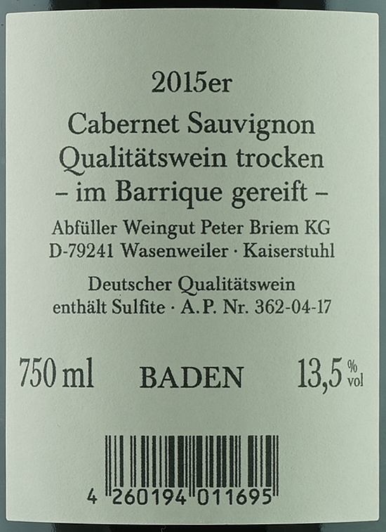 Cabernet Sauvignon 2015 (Deutschland, Baden)